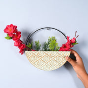 Small Wooden Hanging Planter – Light Green Embossed Design