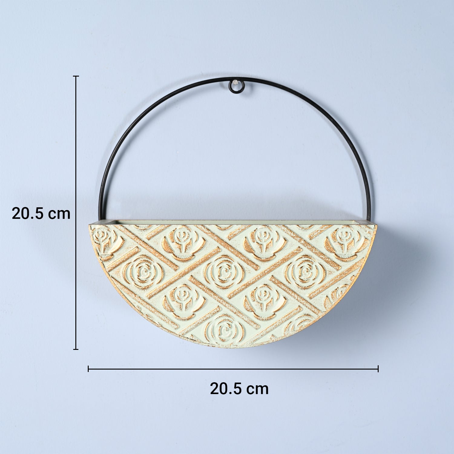 Small Wooden Hanging Planter – Light Green Embossed Design