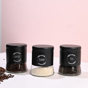 Black Coffee, Tea & Sugar Jar Set Of 3, Each 600mL