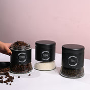 Black Coffee, Tea & Sugar Jar Set Of 3, Each 600mL