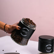 Black Coffee, Tea & Sugar Jar Set Of 3, Each 600mL