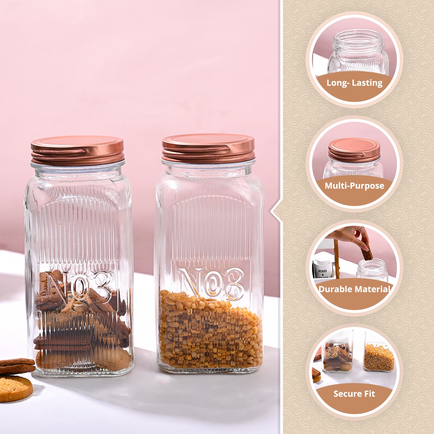 Pack Of 2 Glass Jar Set, 1500mL Each