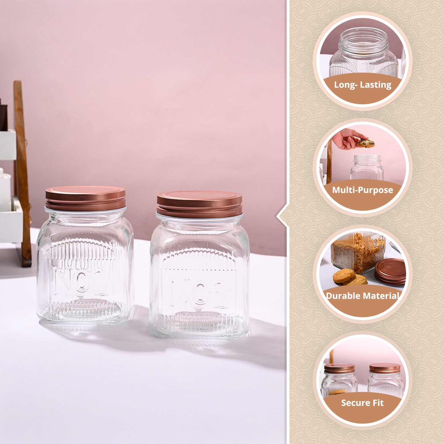 Pack Of 2 Glass Jar Set, 900mL Each