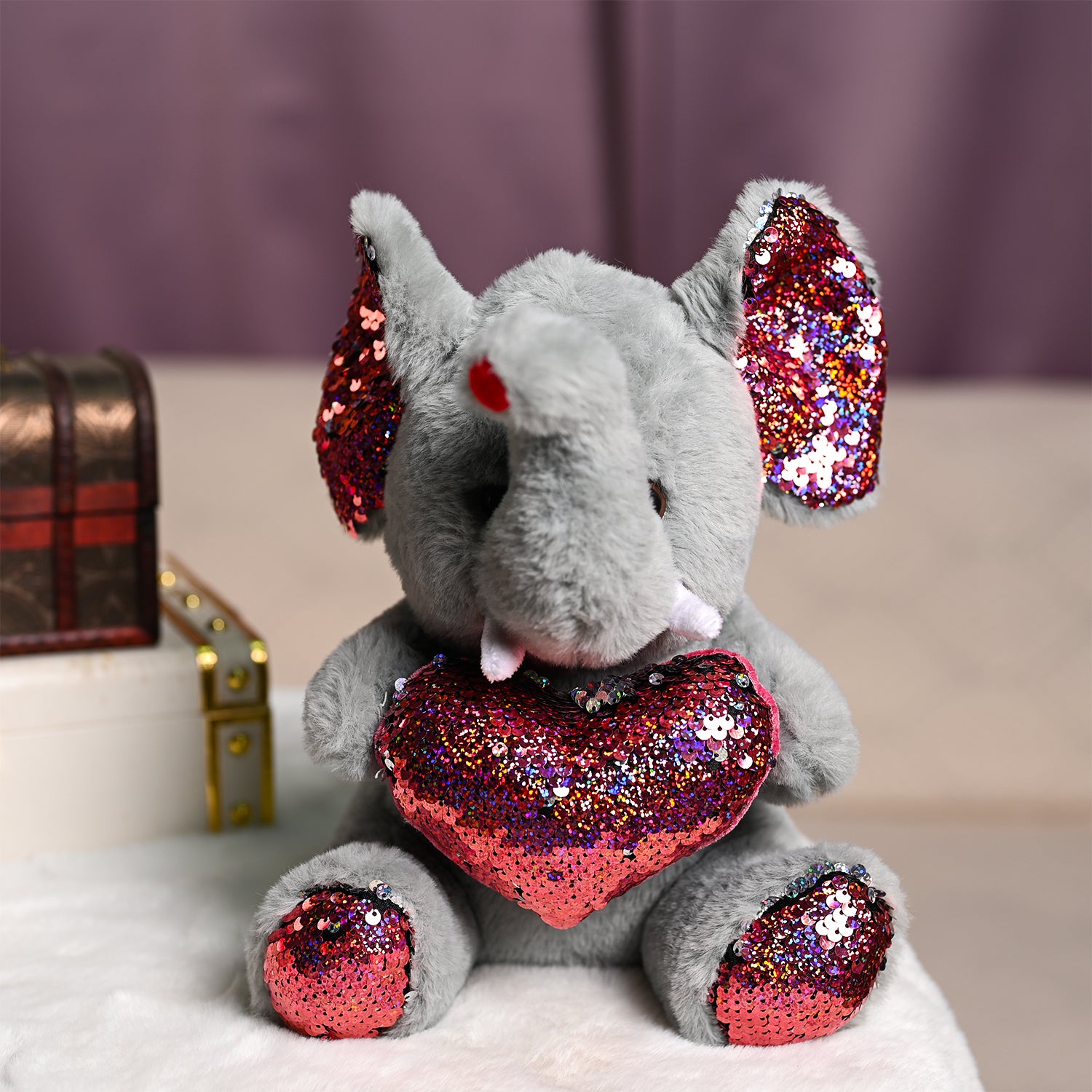 Plush Elephant Toy With Red Heart