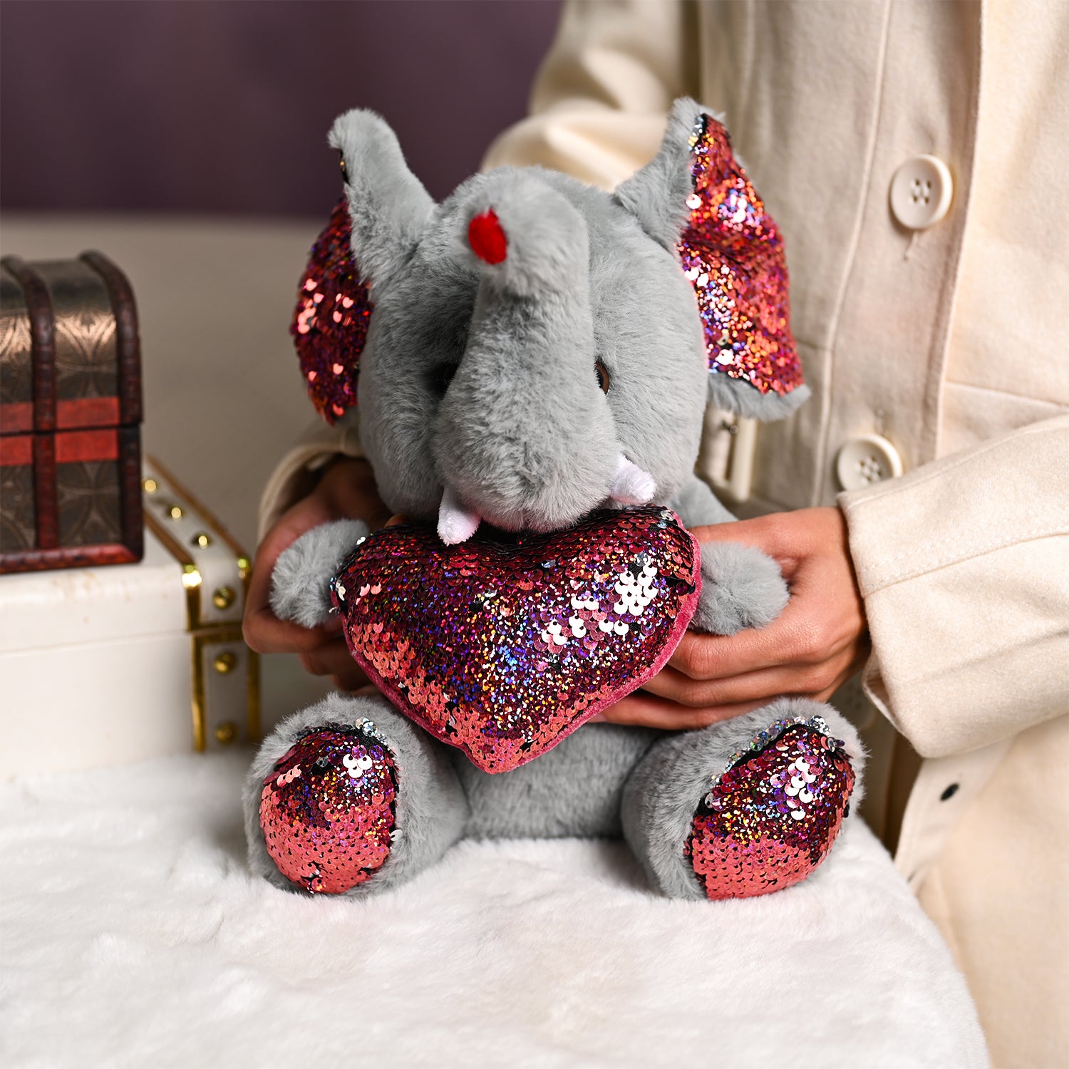 Plush Elephant Toy With Red Heart