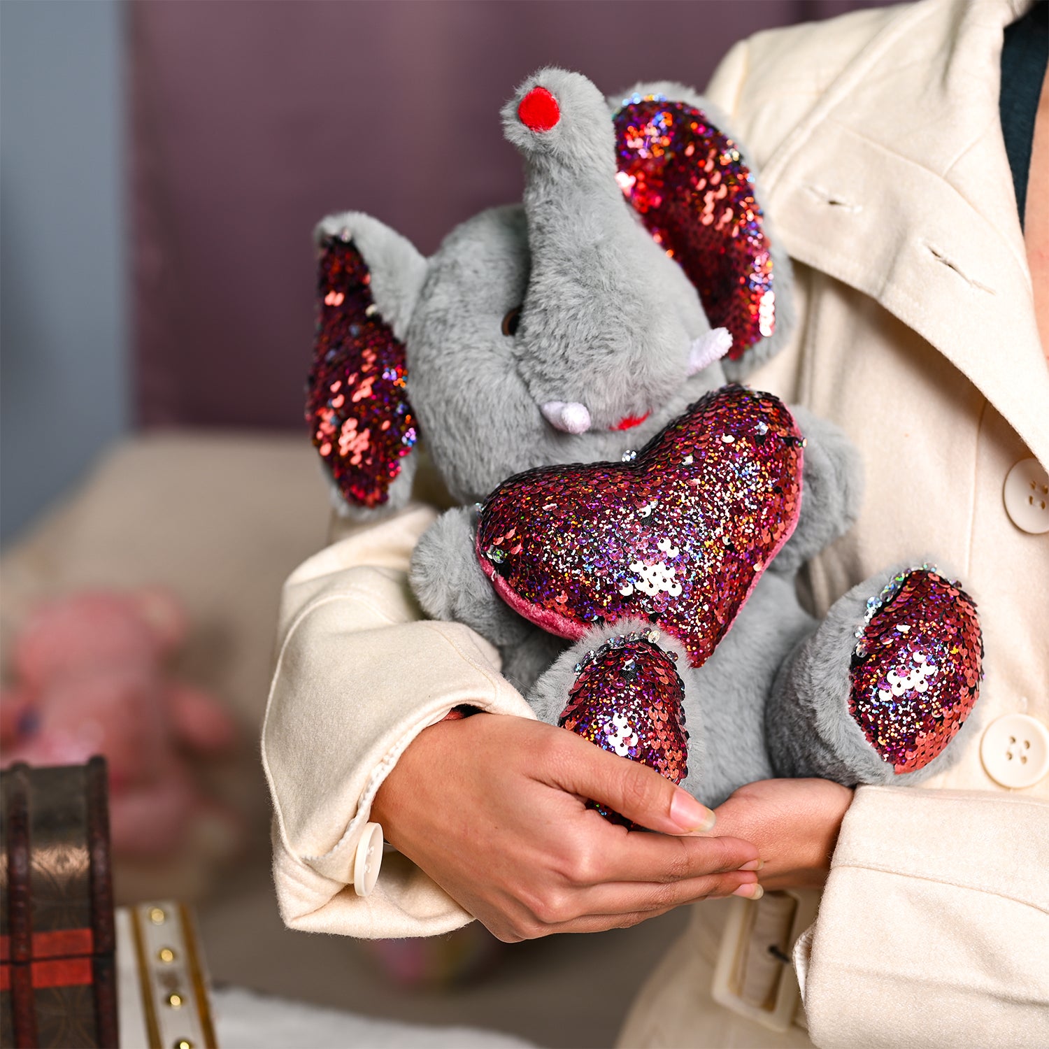 Plush Elephant Toy With Red Heart