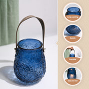 VON CASA Blue Cylindrical Glass T-Light Holder