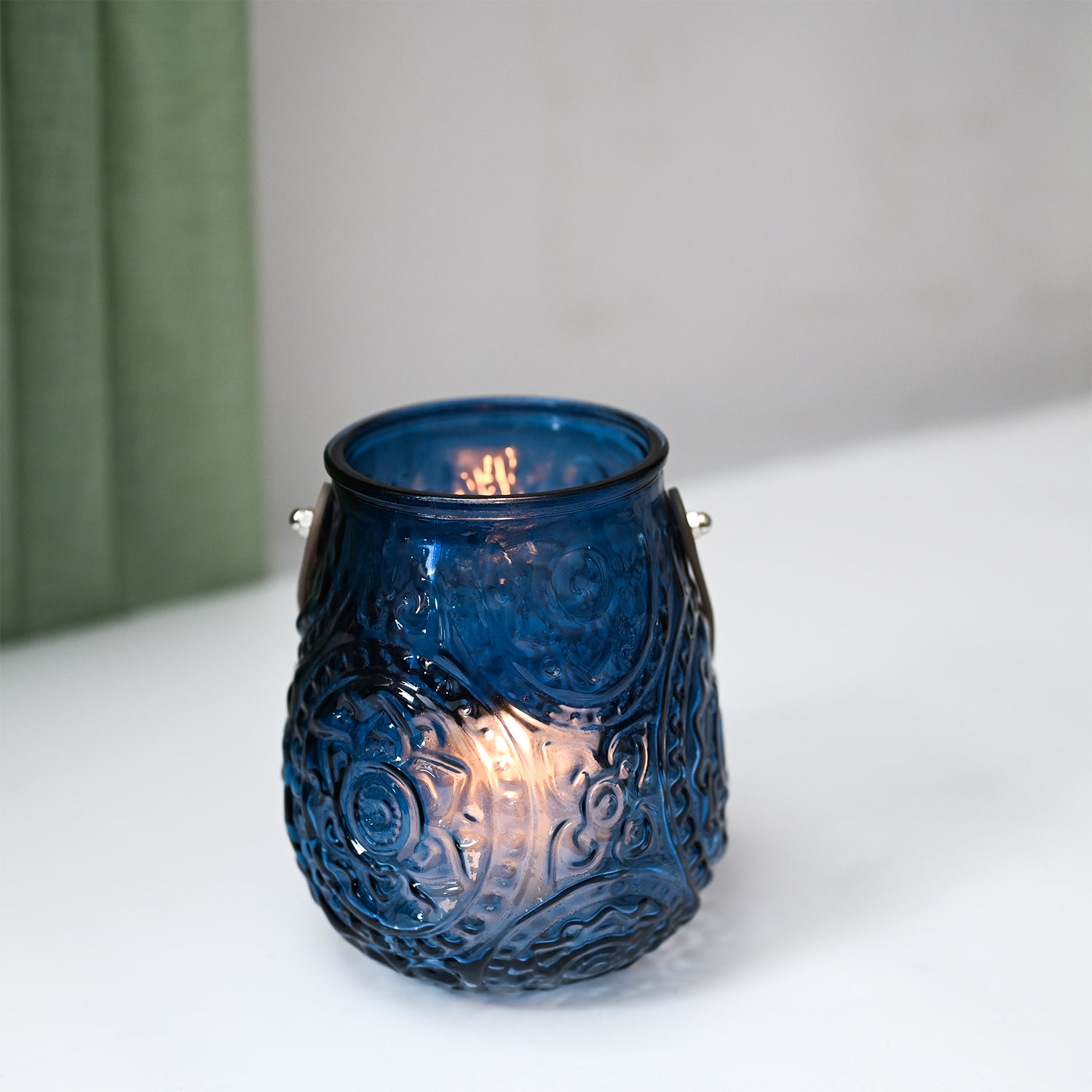 VON CASA Blue Cylindrical Glass T-Light Holder