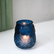 VON CASA Blue Cylindrical Glass T-Light Holder