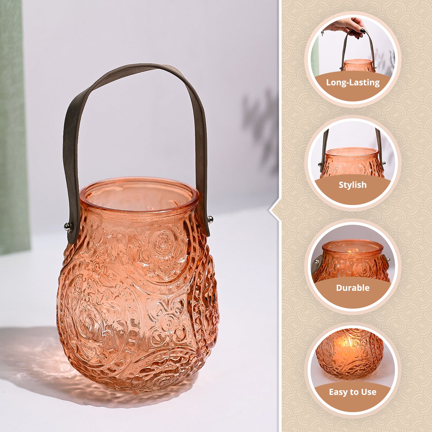 VON CASA Orange Cylindrical Glass T-Light Holder