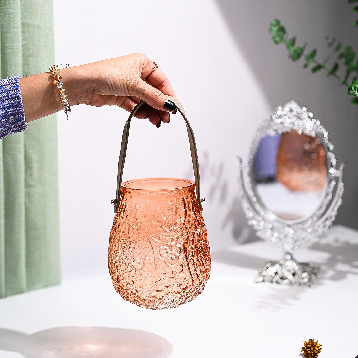 VON CASA Orange Cylindrical Glass T-Light Holder