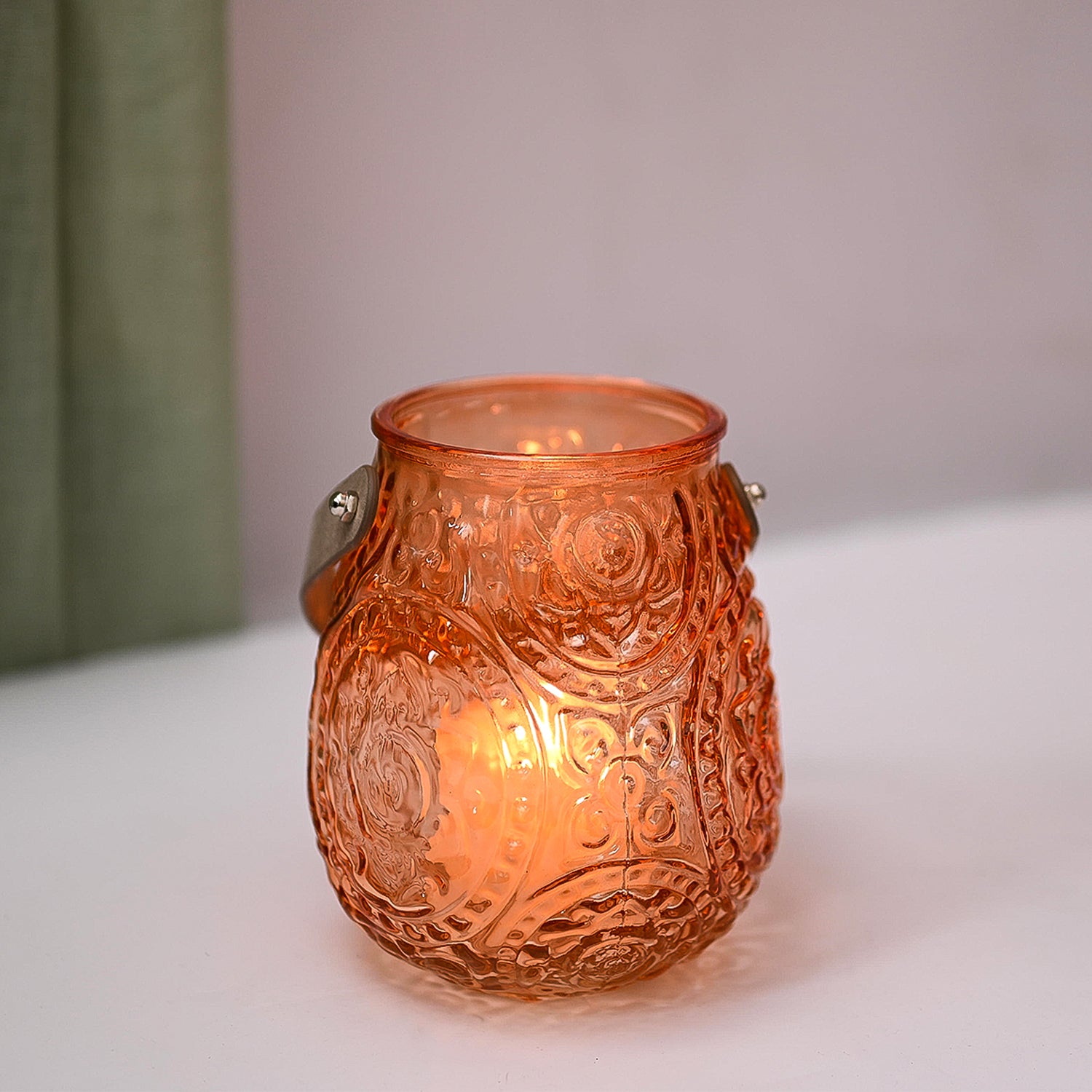 VON CASA Orange Cylindrical Glass T-Light Holder