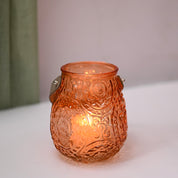VON CASA Orange Cylindrical Glass T-Light Holder