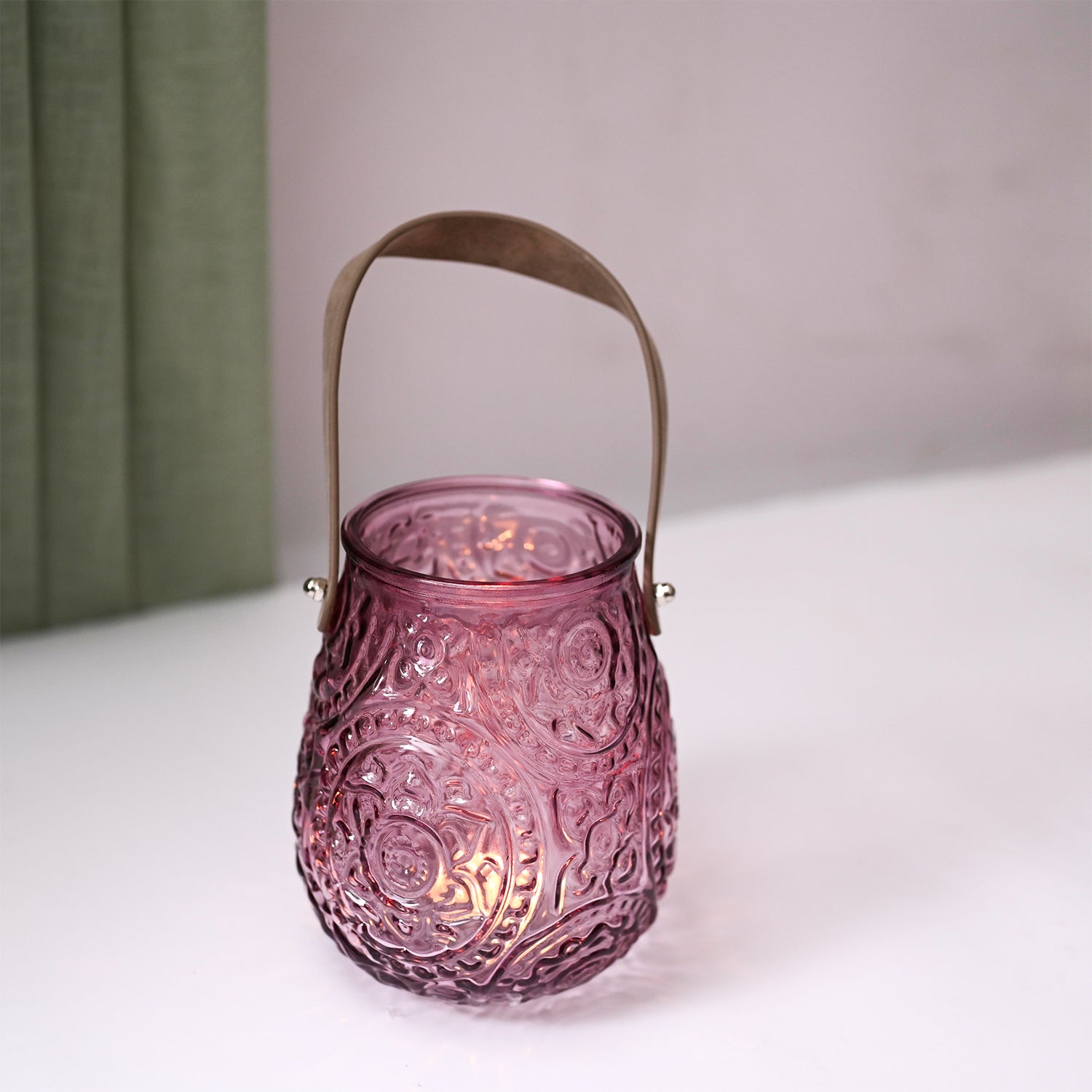 VON CASA Purple Cylindrical Glass T-Light Holder