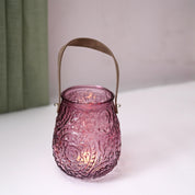 VON CASA Purple Cylindrical Glass T-Light Holder
