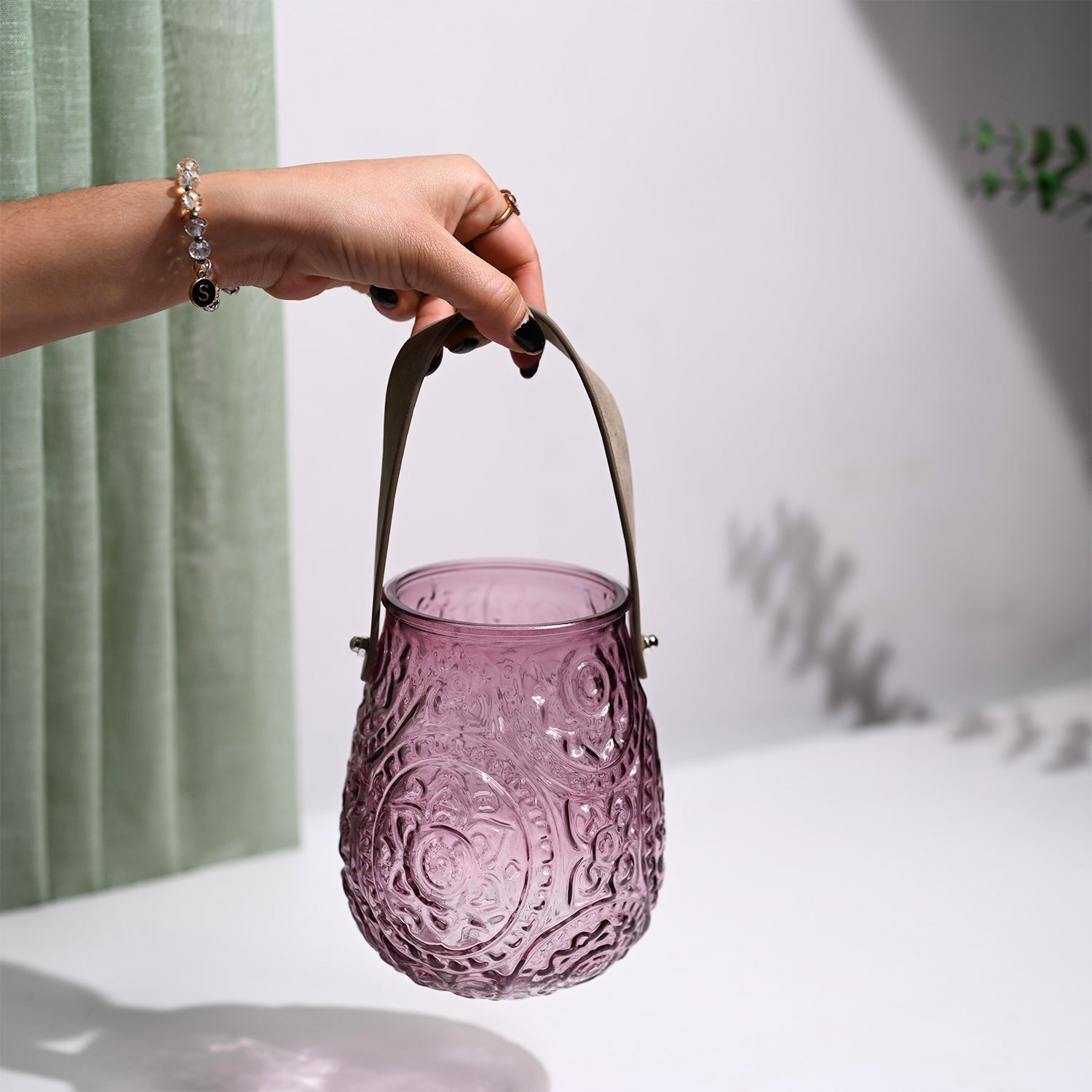 VON CASA Purple Cylindrical Glass T-Light Holder