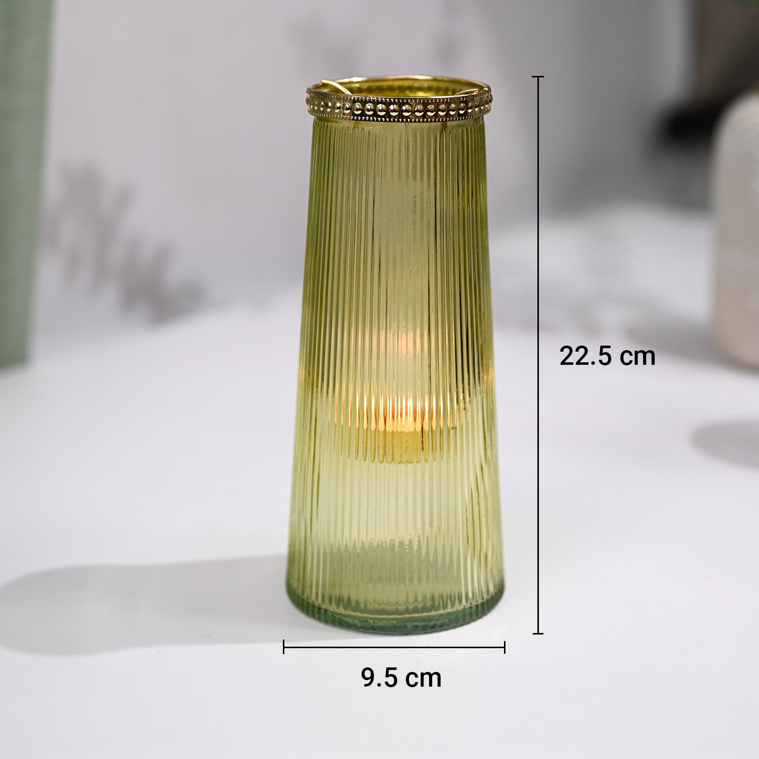 VON CASA Teal & Yellow Cone Glass T-Light Holder