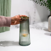 VON CASA Teal & Green Cone Glass T-Light Holder