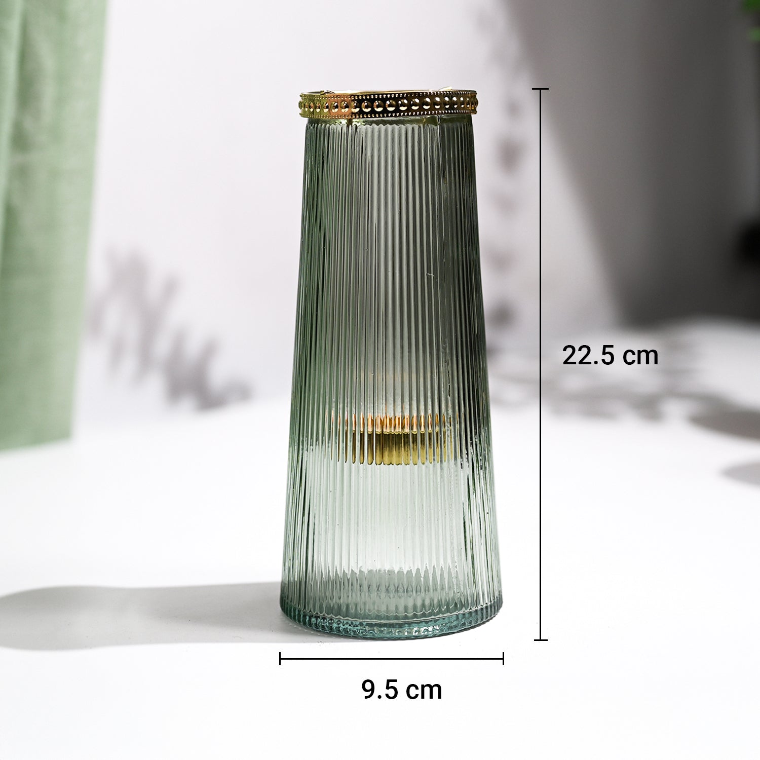 VON CASA Teal & Green Cone Glass T-Light Holder