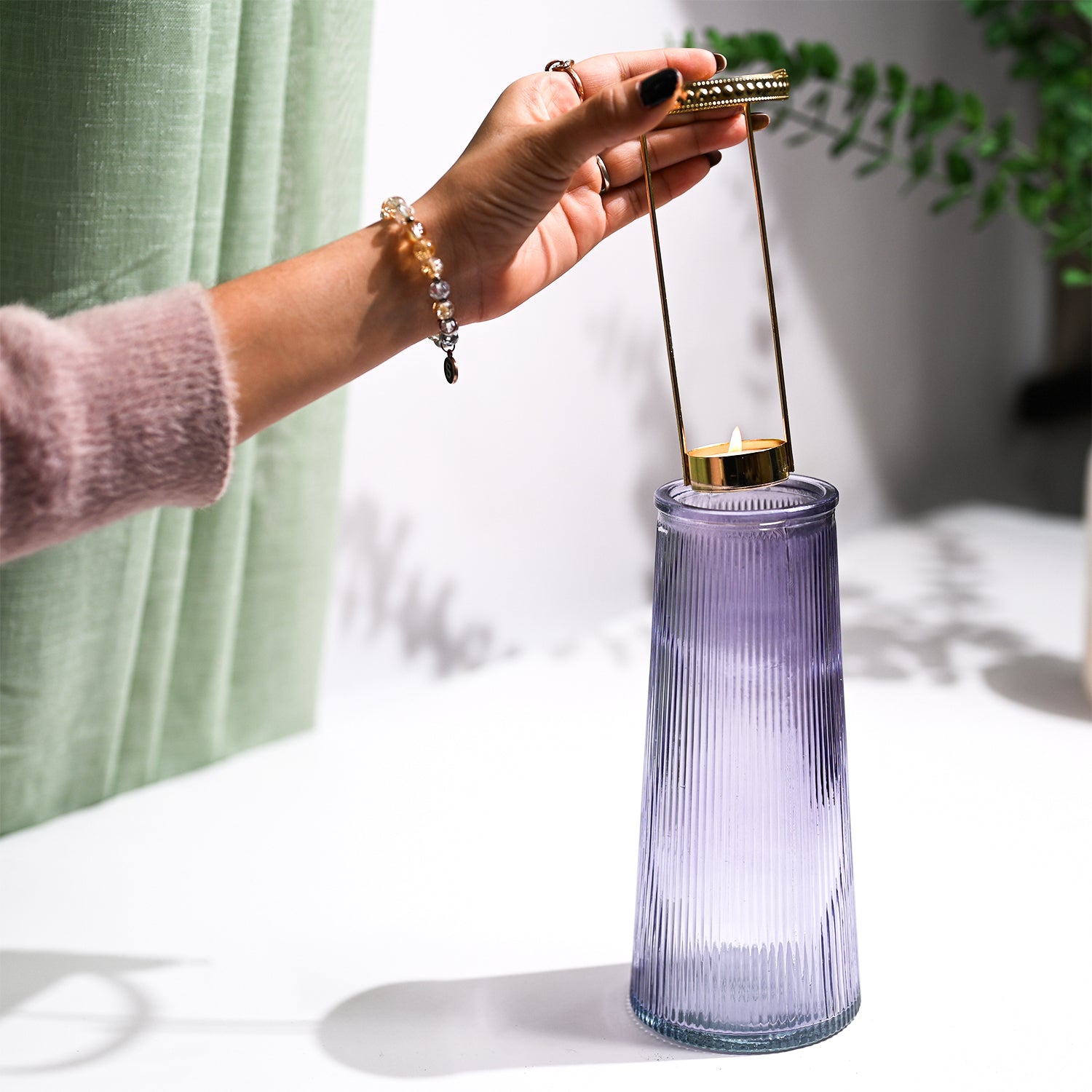 VON CASA Purple Cone Glass T-Light Holder