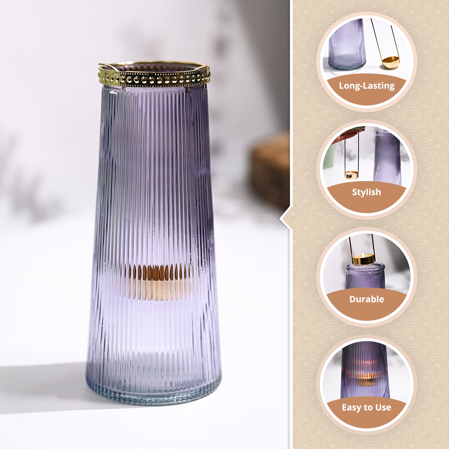 VON CASA Purple Cone Glass T-Light Holder
