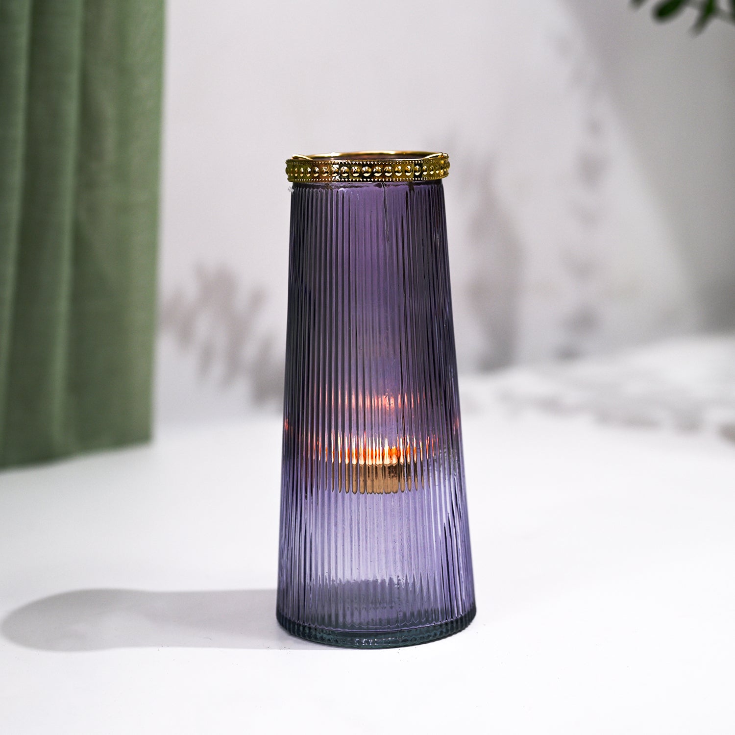 VON CASA Purple Cone Glass T-Light Holder