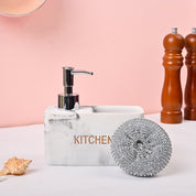 VON CASA White Polyresin Soap Dispenser with Scrubber