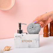 VON CASA White Polyresin Soap Dispenser with Scrubber