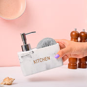 VON CASA White Polyresin Soap Dispenser with Scrubber