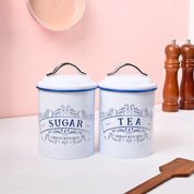 VON CASA White Iron Tea & Sugar Jar Set of 2