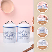 VON CASA White Iron Tea & Sugar Jar Set of 2