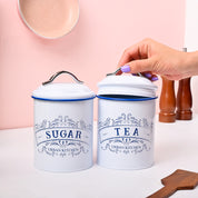 VON CASA White Iron Tea & Sugar Jar Set of 2