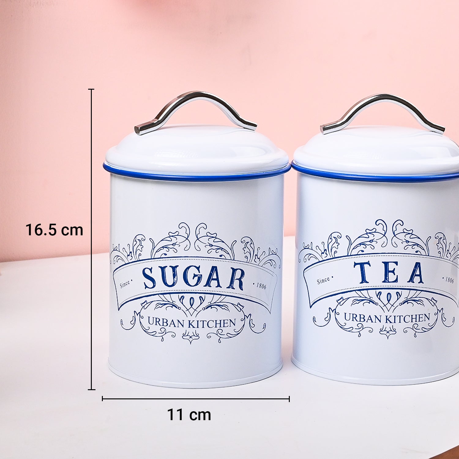 VON CASA White Iron Tea & Sugar Jar Set of 2