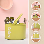 VON CASA Mint Green Galvanized Iron Cutlery Holder – Oval Shape