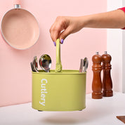 VON CASA Mint Green Galvanized Iron Cutlery Holder – Oval Shape