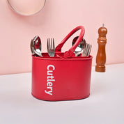 VON CASA Red Galvanized Iron Cutlery Holder – Matte Finish