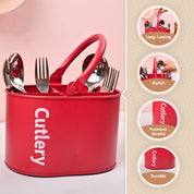 VON CASA Red Galvanized Iron Cutlery Holder – Matte Finish