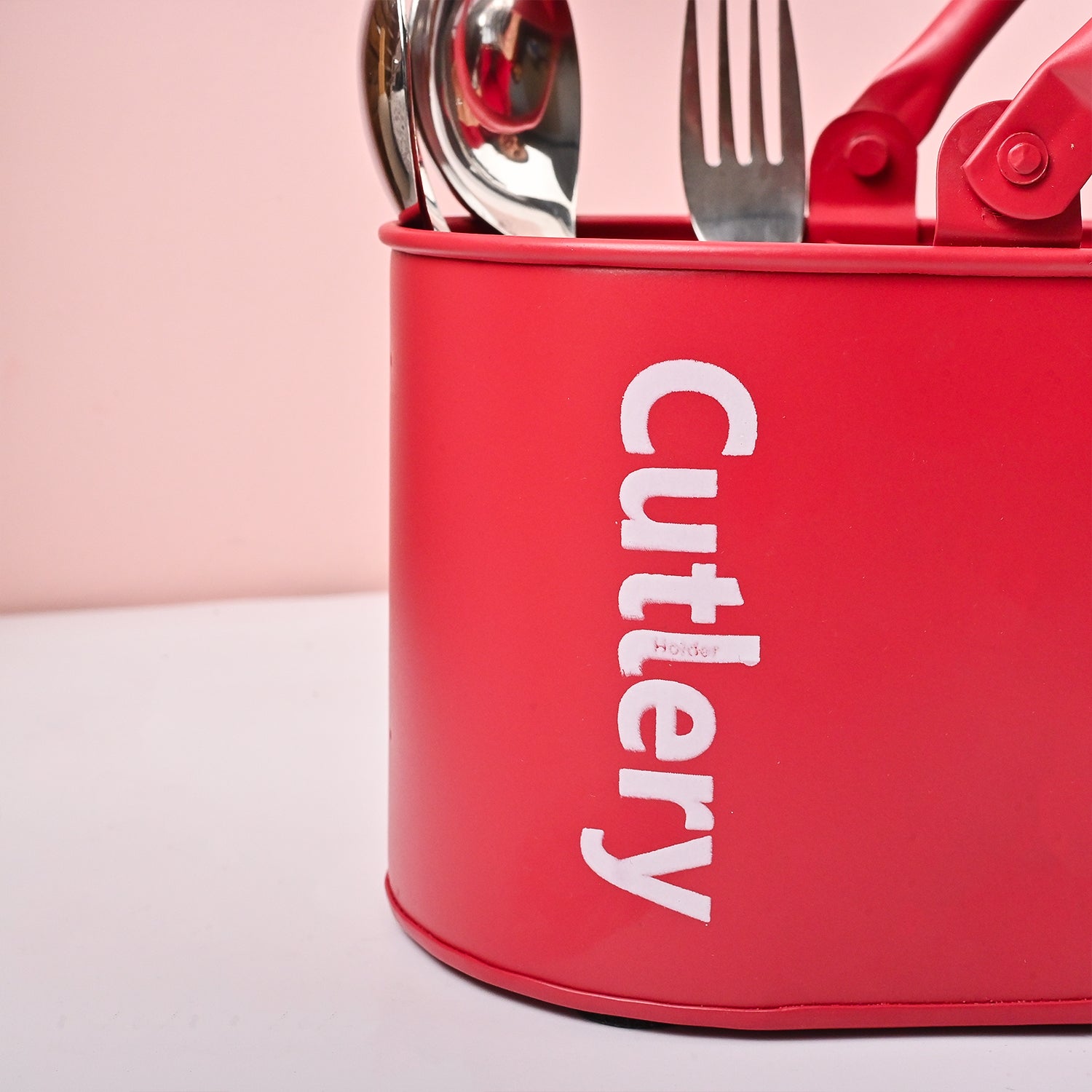 VON CASA Red Galvanized Iron Cutlery Holder – Matte Finish