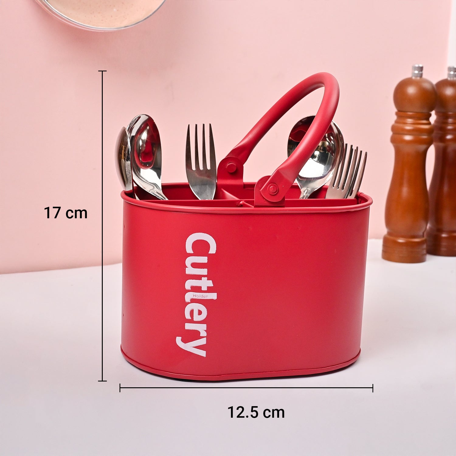 VON CASA Red Galvanized Iron Cutlery Holder – Matte Finish