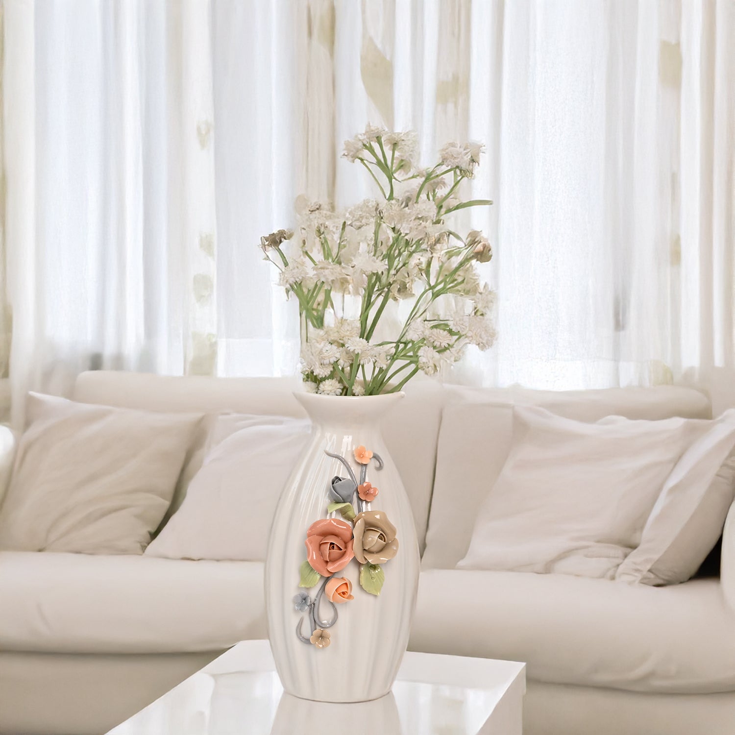 Off-White Ceramic Floral Vase