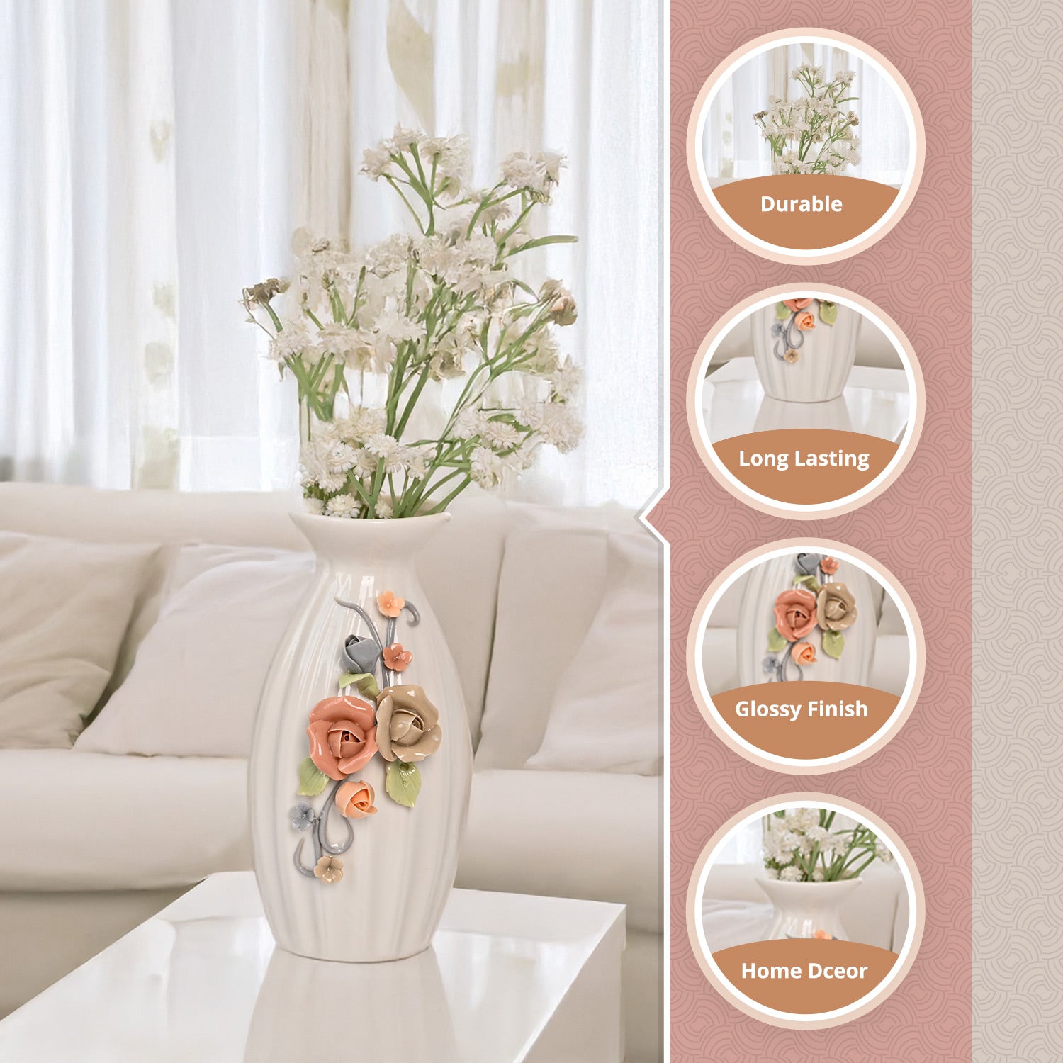 Off-White Ceramic Floral Vase