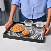 VON CASA Black & White Large Sunflower Print Serving Tray