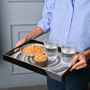 VON CASA Black & White Large Sunflower Print Serving Tray