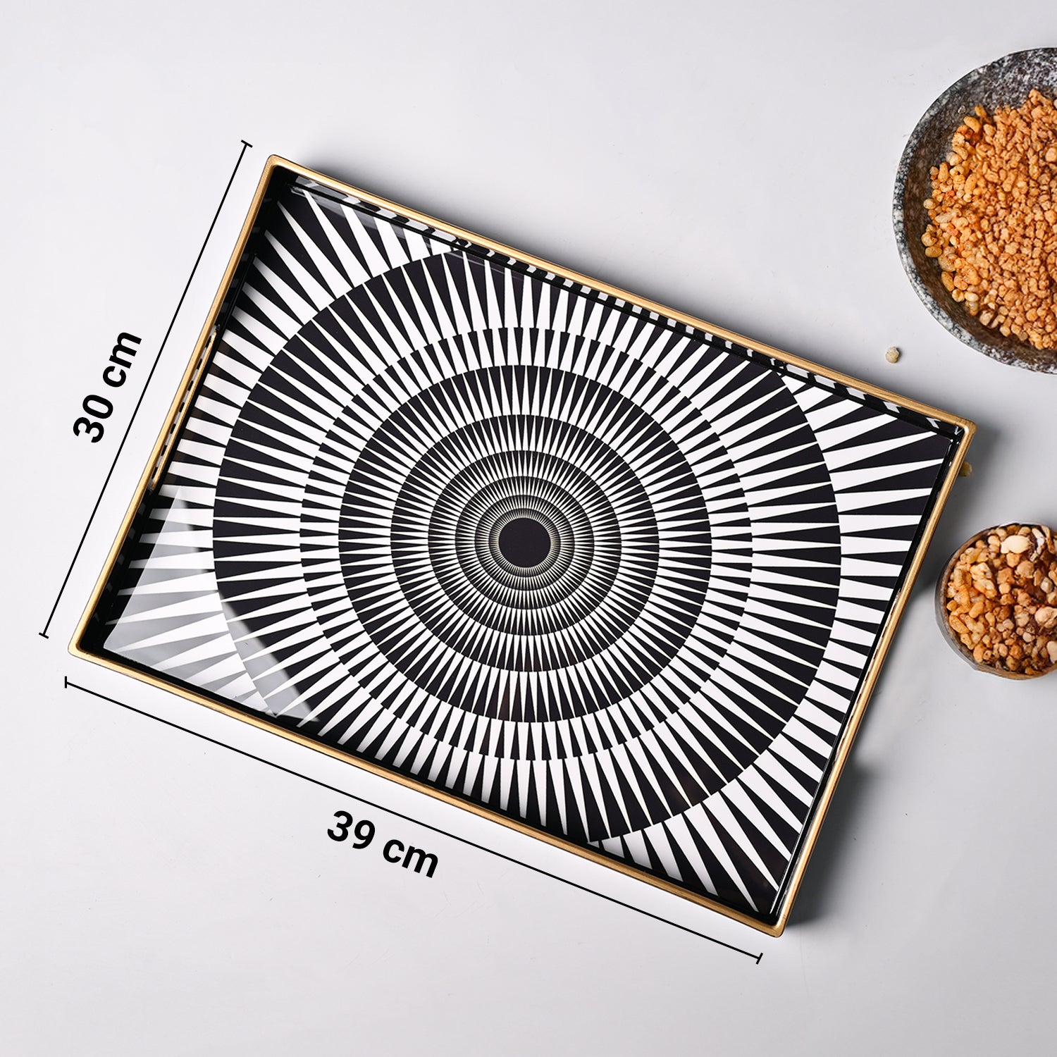 VON CASA Black & White Large Sunflower Print Serving Tray