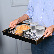 VON CASA Black & White Large Floral Print Serving Tray