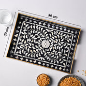 VON CASA Black & White Large Floral Print Serving Tray