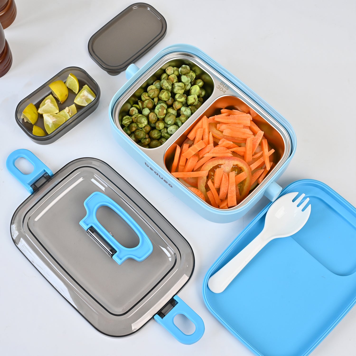 VON CASA Blue Plastic Lunch Box with Spoon