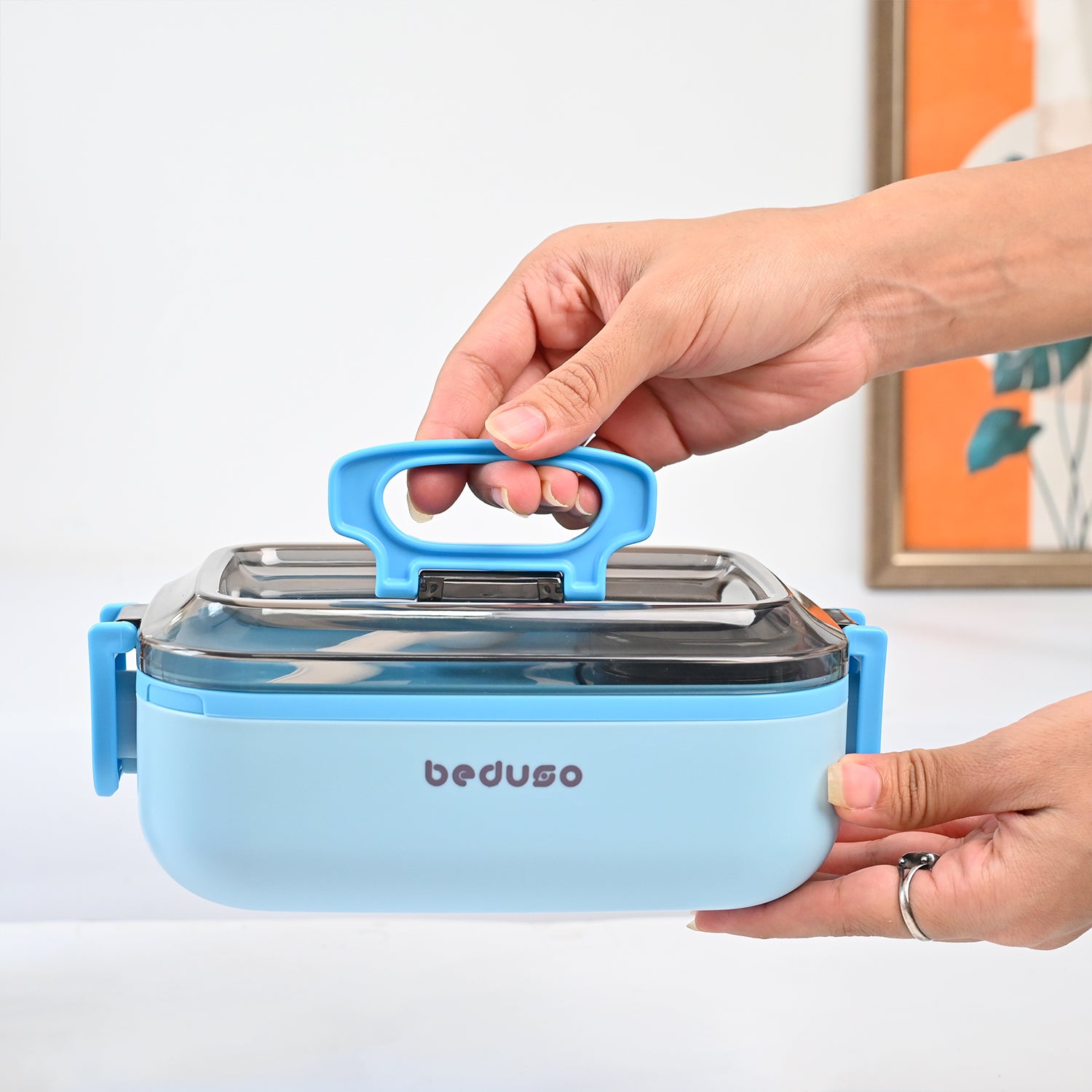 VON CASA Blue Plastic Lunch Box with Spoon