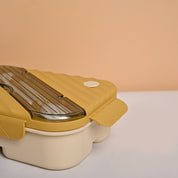 VON CASA Yellow Plastic Lunch Box with Spoon Fork