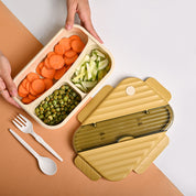 VON CASA Yellow Plastic Lunch Box with Spoon Fork